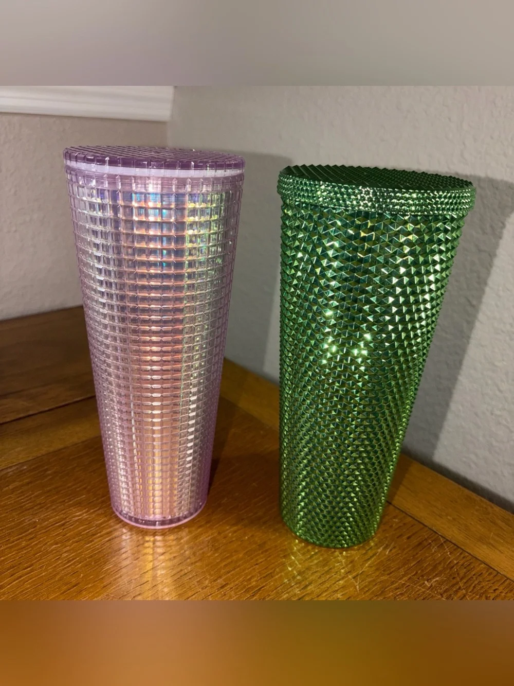 Starbucks Iridescent Pink & Metallic Green Studded Tumblers